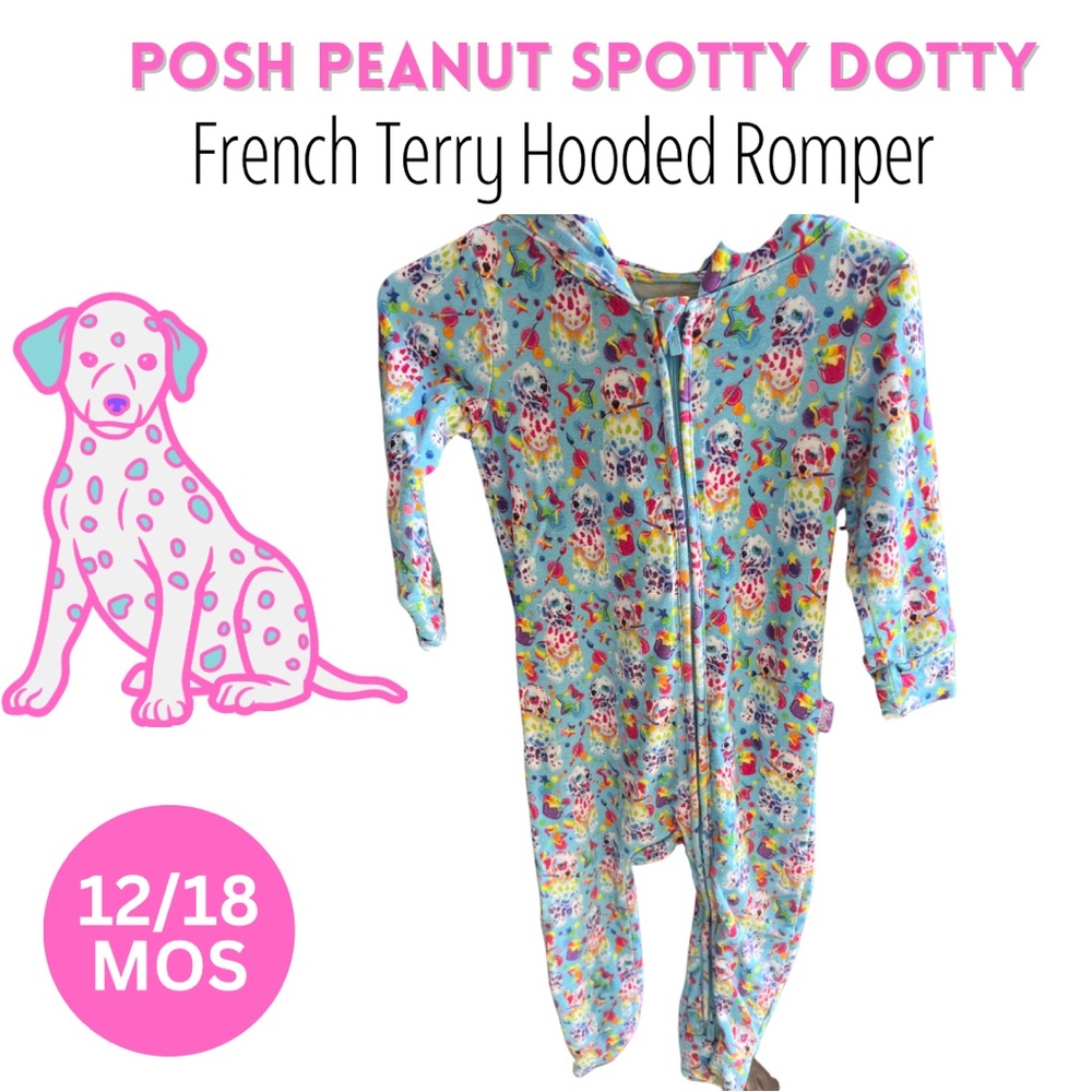 Posh Peanut Spotty Dotty Hooded French Terry Romper 12/18 months